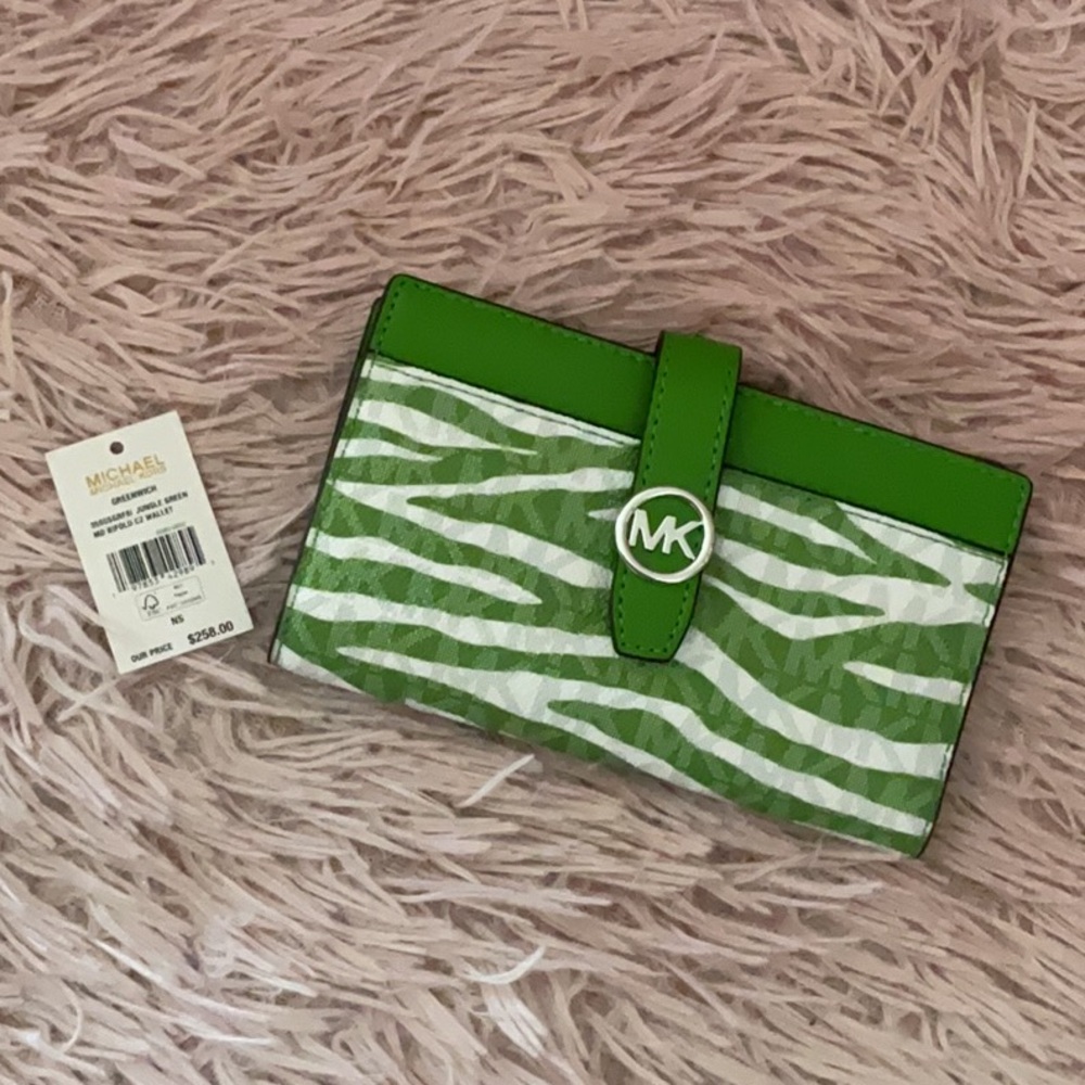 Michael Kors Green Zebra Print Continental Wallet